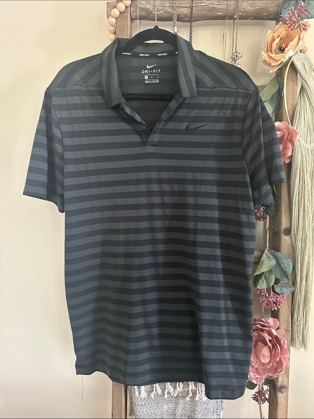 Nike Golf Black & Charcoal Striped Dri-FIT Polo - Men's